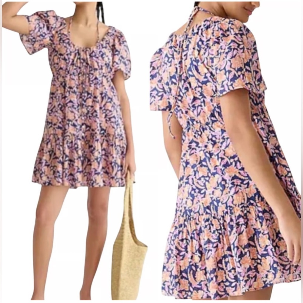 -J Crew Womens Button Front Voile Beach Dress Small  Painted Block Print
